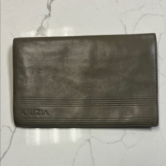 krizia Handbags - Krizia Italian Leather Wallet Olive Green Billfold